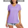 imageMAGCOMSEN Womens T Shirts VNeck Short Sleeve UPF 50 Sun Protection Performance Quick Dry Athletic Shirts Tee TopsLight Purple