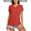 imageMAGCOMSEN Womens T Shirts VNeck Short Sleeve UPF 50 Sun Protection Performance Quick Dry Athletic Shirts Tee TopsTomato Red