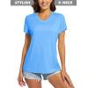 imageMAGCOMSEN Womens T Shirts VNeck Short Sleeve UPF 50 Sun Protection Performance Quick Dry Athletic Shirts Tee TopsWaterfall Blue