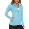 imageMAGCOMSEN Womens UPF 50 Lightweight Athletic Jacket Sun Protection Full Zip Long Sleeve Shirts Hiking Outdoor PocketsLight Blue