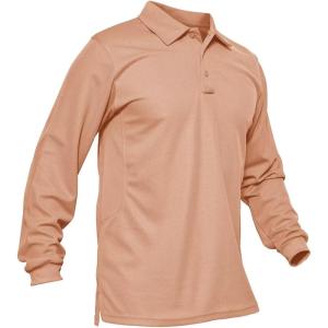 imageMAGCOMSEN Mens Polo Shirts 3 Button Quick Dry Performance Long Sleeve Tactical Shirts Pique Jersey Golf ShirtApricot