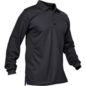 imageMAGCOMSEN Mens Polo Shirts 3 Button Quick Dry Performance Long Sleeve Tactical Shirts Pique Jersey Golf ShirtBlack