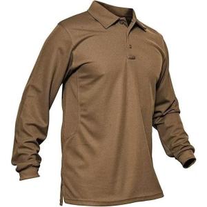 imageMAGCOMSEN Mens Polo Shirts 3 Button Quick Dry Performance Long Sleeve Tactical Shirts Pique Jersey Golf ShirtBrown
