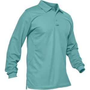 imageMAGCOMSEN Mens Polo Shirts 3 Button Quick Dry Performance Long Sleeve Tactical Shirts Pique Jersey Golf ShirtGrey Green