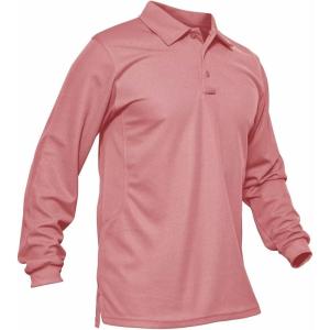 imageMAGCOMSEN Mens Polo Shirts 3 Button Quick Dry Performance Long Sleeve Tactical Shirts Pique Jersey Golf ShirtGrey Pink