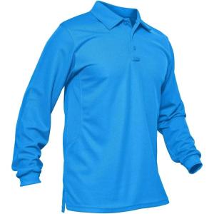 imageMAGCOMSEN Mens Polo Shirts 3 Button Quick Dry Performance Long Sleeve Tactical Shirts Pique Jersey Golf ShirtHorizon Blue