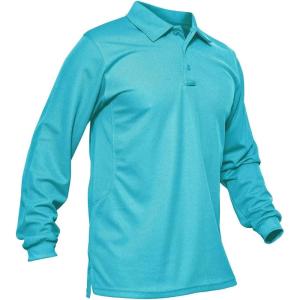 imageMAGCOMSEN Mens Polo Shirts 3 Button Quick Dry Performance Long Sleeve Tactical Shirts Pique Jersey Golf ShirtIce Blue