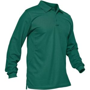imageMAGCOMSEN Mens Polo Shirts 3 Button Quick Dry Performance Long Sleeve Tactical Shirts Pique Jersey Golf ShirtJade Green