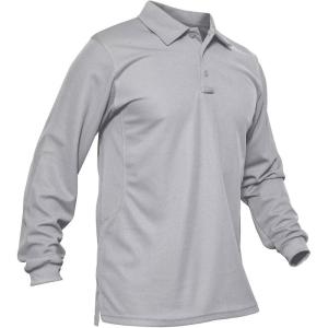 imageMAGCOMSEN Mens Polo Shirts 3 Button Quick Dry Performance Long Sleeve Tactical Shirts Pique Jersey Golf ShirtLight Grey
