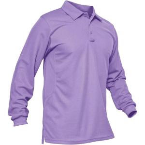 imageMAGCOMSEN Mens Polo Shirts 3 Button Quick Dry Performance Long Sleeve Tactical Shirts Pique Jersey Golf ShirtLight Purple