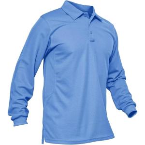 imageMAGCOMSEN Mens Polo Shirts 3 Button Quick Dry Performance Long Sleeve Tactical Shirts Pique Jersey Golf ShirtLightblue