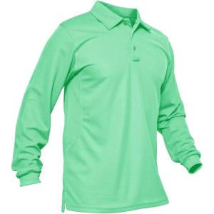 imageMAGCOMSEN Mens Polo Shirts 3 Button Quick Dry Performance Long Sleeve Tactical Shirts Pique Jersey Golf ShirtMint Green
