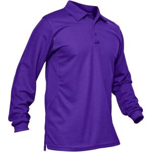 imageMAGCOMSEN Mens Polo Shirts 3 Button Quick Dry Performance Long Sleeve Tactical Shirts Pique Jersey Golf ShirtPurple