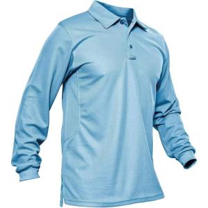 imageMAGCOMSEN Mens Polo Shirts 3 Button Quick Dry Performance Long Sleeve Tactical Shirts Pique Jersey Golf ShirtSky Blue