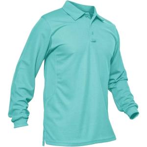 imageMAGCOMSEN Mens Polo Shirts 3 Button Quick Dry Performance Long Sleeve Tactical Shirts Pique Jersey Golf ShirtWater Blue