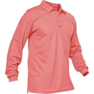imageMAGCOMSEN Mens Polo Shirts 3 Button Quick Dry Performance Long Sleeve Tactical Shirts Pique Jersey Golf ShirtWatermelon Red