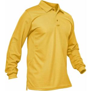 imageMAGCOMSEN Mens Polo Shirts 3 Button Quick Dry Performance Long Sleeve Tactical Shirts Pique Jersey Golf ShirtYellow