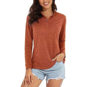 imageMAGCOMSEN Womens 14 Zip Shirts UPF 50 Sun Protection Pullover Long Sleeve Quick Dry Workout Hiking Athletic ShirtsDark Orange