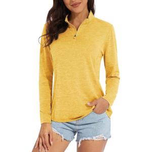 imageMAGCOMSEN Womens 14 Zip Shirts UPF 50 Sun Protection Pullover Long Sleeve Quick Dry Workout Hiking Athletic ShirtsGinger