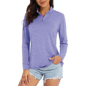 imageMAGCOMSEN Womens 14 Zip Shirts UPF 50 Sun Protection Pullover Long Sleeve Quick Dry Workout Hiking Athletic ShirtsLight Purple