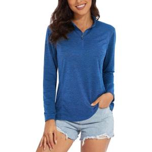 imageMAGCOMSEN Womens 14 Zip Shirts UPF 50 Sun Protection Pullover Long Sleeve Quick Dry Workout Hiking Athletic ShirtsMedium Blue