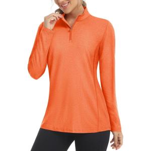 imageMAGCOMSEN Womens Long Sleeve Shirts 14 Zip Pullover UPF 50 Sun Protection Quick Dry Hiking Athletic Workout TopsOrange