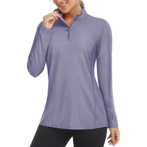 imageMAGCOMSEN Womens Long Sleeve Shirts 14 Zip Pullover UPF 50 Sun Protection Quick Dry Hiking Athletic Workout TopsPurple