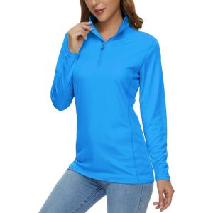 imageMAGCOMSEN Womens Shirts Long Sleeve 14 Zip UPF50 UV Sun Protection Quick Dry Workout Hiking Athletic Shirts Rash GuardAzure