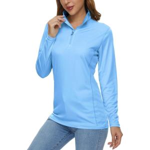 imageMAGCOMSEN Womens Shirts Long Sleeve 14 Zip UPF50 UV Sun Protection Quick Dry Workout Hiking Athletic Shirts Rash GuardBlue