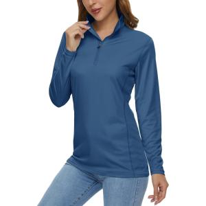 imageMAGCOMSEN Womens Shirts Long Sleeve 14 Zip UPF50 UV Sun Protection Quick Dry Workout Hiking Athletic Shirts Rash GuardBlue Grey