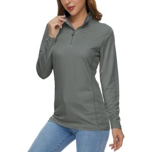 imageMAGCOMSEN Womens Shirts Long Sleeve 14 Zip UPF50 UV Sun Protection Quick Dry Workout Hiking Athletic Shirts Rash GuardDark Grey