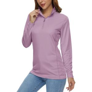 imageMAGCOMSEN Womens Shirts Long Sleeve 14 Zip UPF50 UV Sun Protection Quick Dry Workout Hiking Athletic Shirts Rash GuardGrey Purple