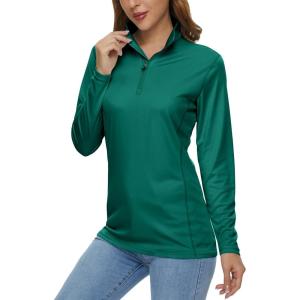 imageMAGCOMSEN Womens Shirts Long Sleeve 14 Zip UPF50 UV Sun Protection Quick Dry Workout Hiking Athletic Shirts Rash GuardJade Green