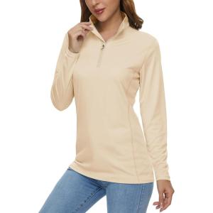 imageMAGCOMSEN Womens Shirts Long Sleeve 14 Zip UPF50 UV Sun Protection Quick Dry Workout Hiking Athletic Shirts Rash GuardLight Apricot