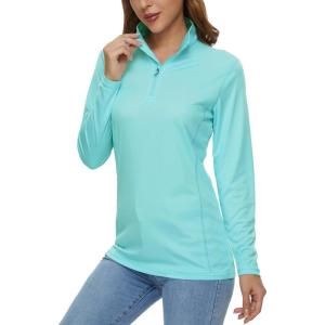 imageMAGCOMSEN Womens Shirts Long Sleeve 14 Zip UPF50 UV Sun Protection Quick Dry Workout Hiking Athletic Shirts Rash GuardLight Blue