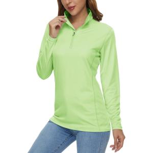 imageMAGCOMSEN Womens Shirts Long Sleeve 14 Zip UPF50 UV Sun Protection Quick Dry Workout Hiking Athletic Shirts Rash GuardLight Green