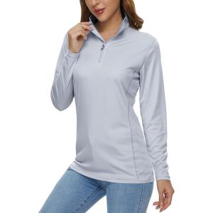 imageMAGCOMSEN Womens Shirts Long Sleeve 14 Zip UPF50 UV Sun Protection Quick Dry Workout Hiking Athletic Shirts Rash GuardLight Grey
