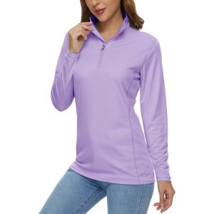imageMAGCOMSEN Womens Shirts Long Sleeve 14 Zip UPF50 UV Sun Protection Quick Dry Workout Hiking Athletic Shirts Rash GuardLight Purple