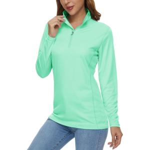 imageMAGCOMSEN Womens Shirts Long Sleeve 14 Zip UPF50 UV Sun Protection Quick Dry Workout Hiking Athletic Shirts Rash GuardMint Green