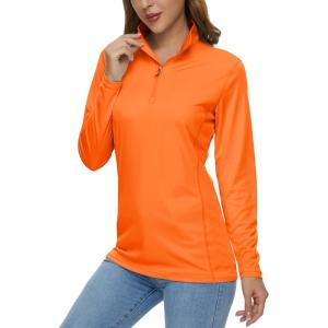 imageMAGCOMSEN Womens Shirts Long Sleeve 14 Zip UPF50 UV Sun Protection Quick Dry Workout Hiking Athletic Shirts Rash GuardOrange