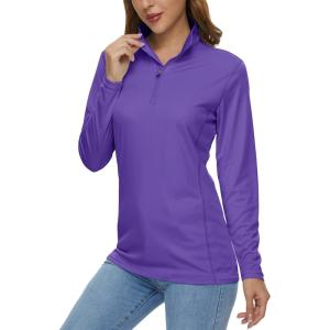 imageMAGCOMSEN Womens Shirts Long Sleeve 14 Zip UPF50 UV Sun Protection Quick Dry Workout Hiking Athletic Shirts Rash GuardPurple