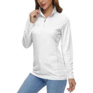 imageMAGCOMSEN Womens Shirts Long Sleeve 14 Zip UPF50 UV Sun Protection Quick Dry Workout Hiking Athletic Shirts Rash GuardWhite