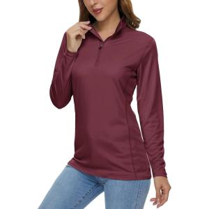 imageMAGCOMSEN Womens Shirts Long Sleeve 14 Zip UPF50 UV Sun Protection Quick Dry Workout Hiking Athletic Shirts Rash GuardWine Red