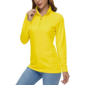 imageMAGCOMSEN Womens Shirts Long Sleeve 14 Zip UPF50 UV Sun Protection Quick Dry Workout Hiking Athletic Shirts Rash GuardYellow