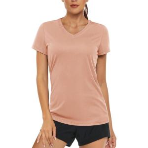 imageMAGCOMSEN Womens T Shirts VNeck Short Sleeve UPF 50 Sun Protection Performance Quick Dry Athletic Shirts Tee TopsApricot