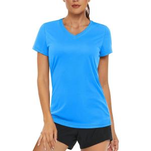 imageMAGCOMSEN Womens T Shirts VNeck Short Sleeve UPF 50 Sun Protection Performance Quick Dry Athletic Shirts Tee TopsAzure