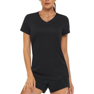 imageMAGCOMSEN Womens T Shirts VNeck Short Sleeve UPF 50 Sun Protection Performance Quick Dry Athletic Shirts Tee TopsBlack