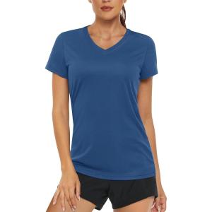 imageMAGCOMSEN Womens T Shirts VNeck Short Sleeve UPF 50 Sun Protection Performance Quick Dry Athletic Shirts Tee TopsBlue Grey