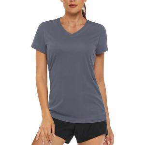 imageMAGCOMSEN Womens T Shirts VNeck Short Sleeve UPF 50 Sun Protection Performance Quick Dry Athletic Shirts Tee TopsDark Grey