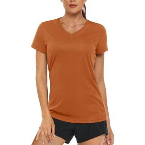 imageMAGCOMSEN Womens T Shirts VNeck Short Sleeve UPF 50 Sun Protection Performance Quick Dry Athletic Shirts Tee TopsDark Orange